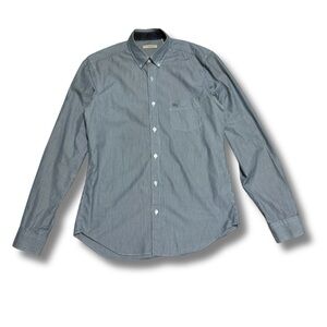 144 BURBERRY Men's Slim Fit Striped Cotton Shirt - Green/White, Medium